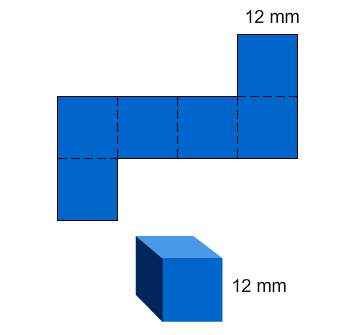 Look at the cube, and the net of this cube. what is the surface area of this cube?