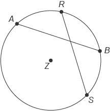 This figure shows circle z with chords ab and rs . mar=55° mrb=66° ab=8 m rs=8 m what is mrs?&lt;