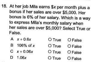 At her job mila earns $x per month plus a bonus of her sales are over $5000. her bonus is 6% of her