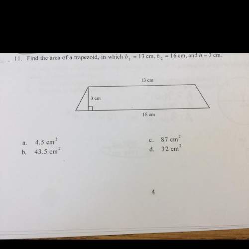 Find the area of a trapezoid, in which b1=13cm, b2=16cm, and h=3cm.