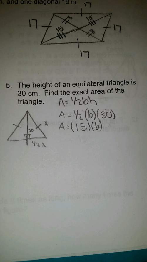 The height of an equilateral triangle is 30cm. find the exact area of the triangle. this is what i h