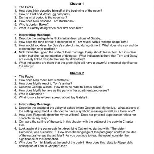 The great gatsby study questions (only chapter 2)