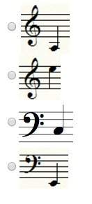 Which of the following shows a note in bass clef with ledger lines?