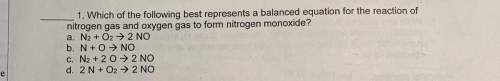 Which of the following best represents a balanced equation for the reaction of nitrogen gas an