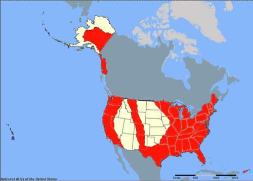 Based on the map, which major ecosystem of the united states is represented by the area shown in red