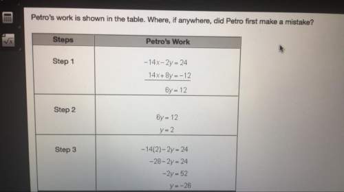 Petro was given this system of equations. -14x-2y=24 14x+8y=-12