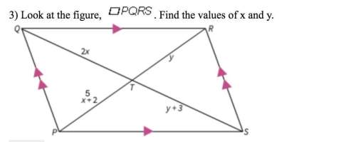 Look at the figure, pqrs. find the values of x and y