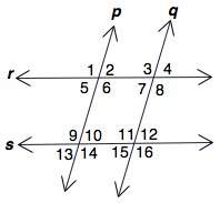 Given: ∠1 ≅ ∠3 which lines must be parallel?  a) r and s  b) p and q