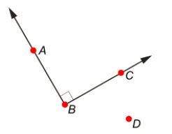 Use the picture to answer the question. angle abc is rotated 50° around point d . what is the measur