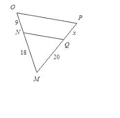 What is the value of x, given that op||nq ?  a. x = 10 b. x = 20 c. x = 13 d