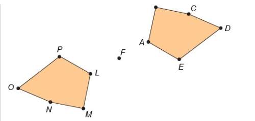 Figure abcde is the result of a 180 °rotation of figure lmnop about the point. which angle in the pr