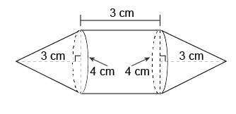 the figure is made up of 2 cones and a cylinder. the cones and cylinder have a 4 cm diameter.&lt;