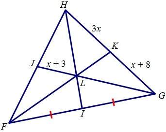 Given that l is the centroid of triangle fgh, find lg.