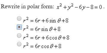 Rewrite in polar form x^2 + y^2 - 6y - 8 = 0