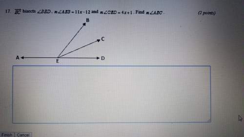 (geometry) *check attached photo*ec bisects bed, m aeb=11x-12 and m ced=4x+1. find m aec