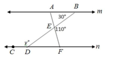 What is the value of y when line m is parallel to line m?  a: 70 b: 110 c: