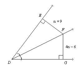Line df bisects angle edg. find fg. the diagram is not drawn to scale.