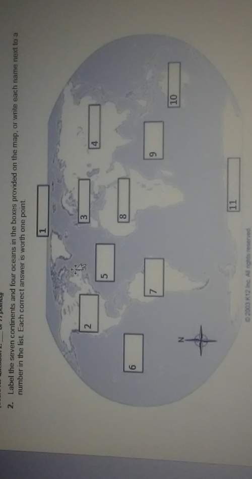 Label the seven continents and four oceans in the boxes provided on the map or write each name next
