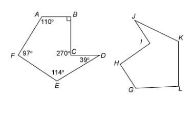 Hexagon abcdef is congruent to hexagon ghijkl. what is the measure of ∠k ? &lt;