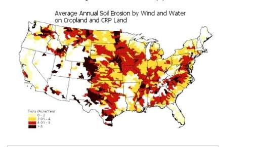 Soil erosion is the wearing down of soil. this map provides data on the rate of soil erosion in the