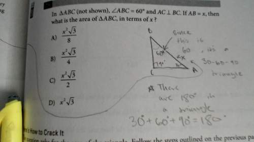 In δabc (not shown), ∠abc = 60° and ac ⊥ bc. if ab = x, then what is the area of δabc, in terms of x