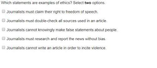 98 points! which statements are examples of ethics? select two options.
