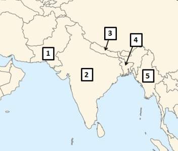 Which of the following countries are identified correctly on the map above?  i. india -