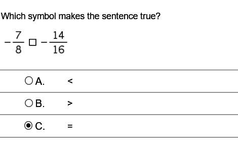 Check my answer?  which symbol makes the sentence true?