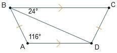 What is the measure of angle abd in trapezoid abcd?  24° 40° 64° 92°