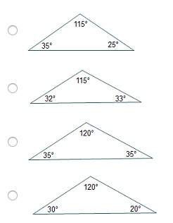 Which diagram shows possible angle measures of a triangle?