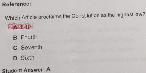 Which article proclaims the constitution as the highest law? fifthb. fourthc. seventhd. sixth&lt;