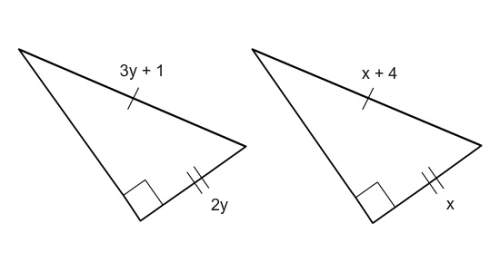 Find the values of x and y that makes these triangles congruent by the hl therom. x=6,y=3