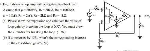 Fig. 1 shows an op amp with a negative feedback path. assume that μ = 800v/v, rs = 20kω, rid =