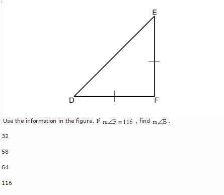 Ineed use the information in the figure. if angle f= 116, find angle e