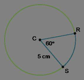Consider circle c with radius 5 cm and a central angle measure of 60° what is the approximate