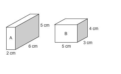 Which is true about the volume or surface area of these prisms? a. the volume of b is greater than