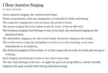 1.) what is the best theme for "i hear america singing? "  question 10 options: