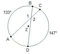 In circle z, what is m∠2?  70° 133° 140° 147°