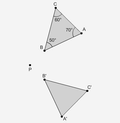75 points !  δabc rotates 90° clockwise about point p to produce δa'b'c'.  m∠cpc' is