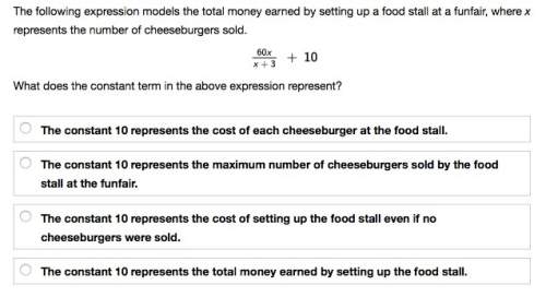 The following expression models the total money earned by setting up a food stall at a funfair, wher