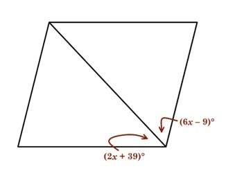 For what value of x is the figure a rhombus?  x=6 x=7.5 x=12 x=18.75&lt;
