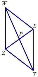 The diagonals of rhombus wxyz intersect at point p. if wp = 12 and xp = 5, find the perimeter of the