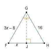 ﻿﻿﻿in triangle fgh, gj is an angle bisector of ∠g and perpendicular to fh. what is the length of fh?