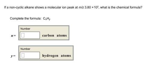 If a non-cyclic alkane shows a molecular ion peak at m/z 3.80 × 102, what is the chemical formula?
