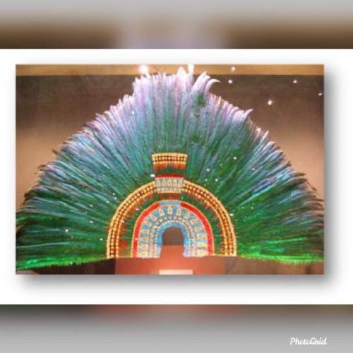 What is this headdress made from?  a. eagle feathers b. quetzal bird feather