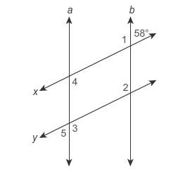 In the figure, x ǁ y and a ǁ b. what is m∠5?  m∠5 = °