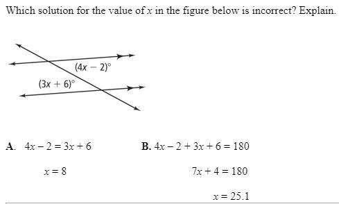 Which solution for the value of x in the figure below is incorrect? explain.