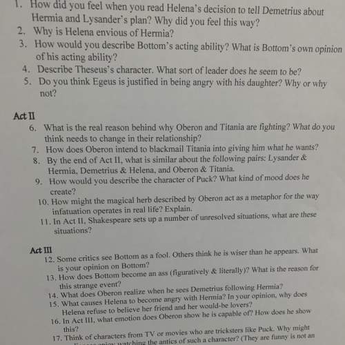 Answer the questions for act 2 of a midsummer night’s dream. (6-11) ! : ))