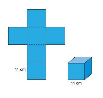This picture shows a cube and its net what is the surface area of the cube?  11 cm²