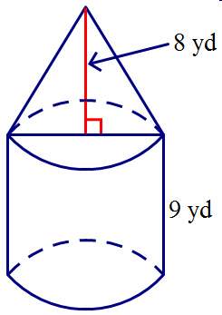 Find the volume of the composite solid if the diameter is 8.7 yards. round your answer to the neares